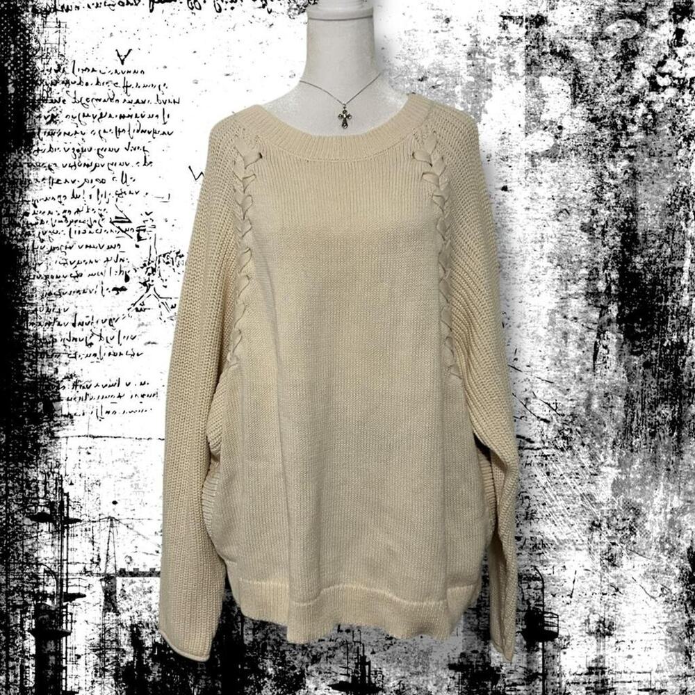 SIMPLY VERA WANG delicate lace-up ivory white knit sweater